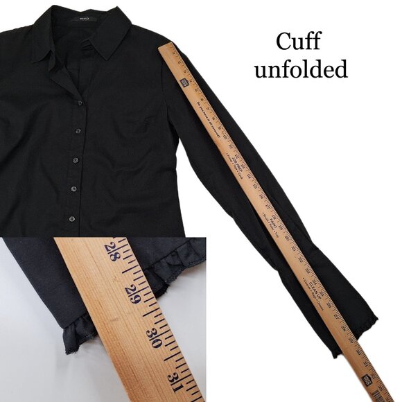 Tahari Black Button Front Shirt French Cuffs Pick Stitch Tailored Stretch SZ M - Picture 11 of 13